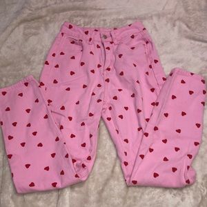 pink heart printed straight jeans